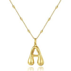 Adjustable Bead Chain Bubble Letter Necklace in 14K Gold - Thoughtful Gift Idea